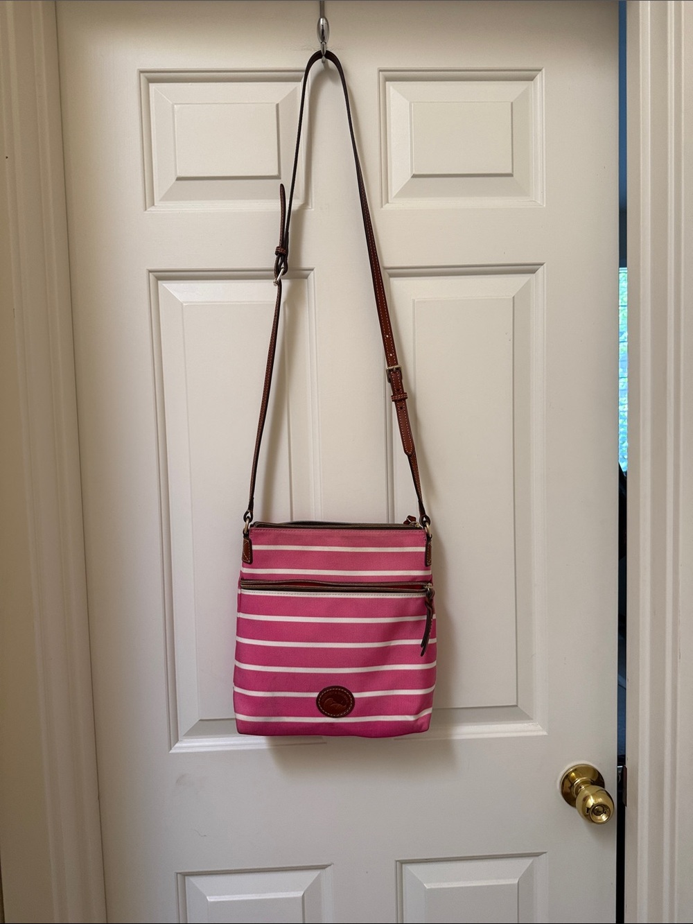 Dooney & Bourke Eastham Crossbody Pink and White Stripe Coastal Nautical